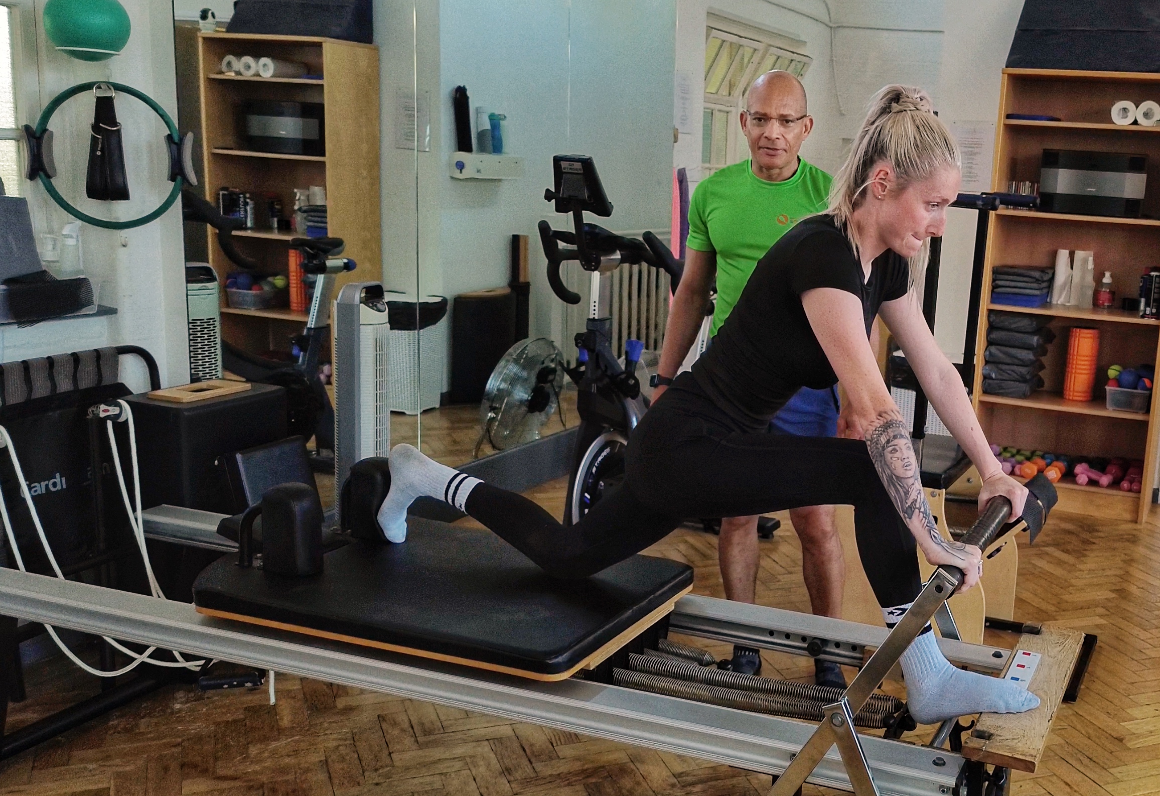 Applied Pilates Teching client Thigh Stretches Reformer Pilates Applied Pilates St Albans