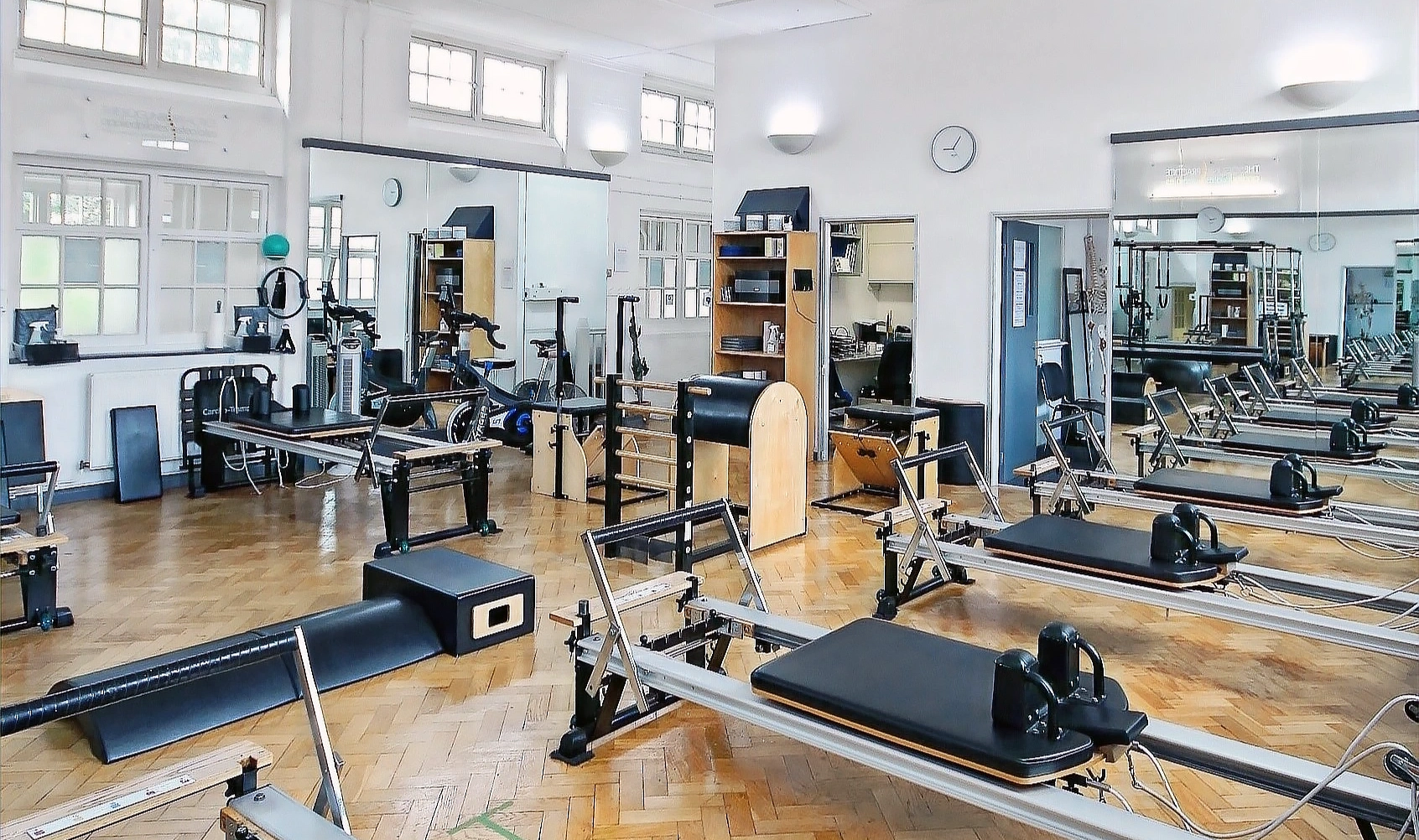 The Applied Pilates apparatus studio in London Colney, St Albans, set up for a small group session