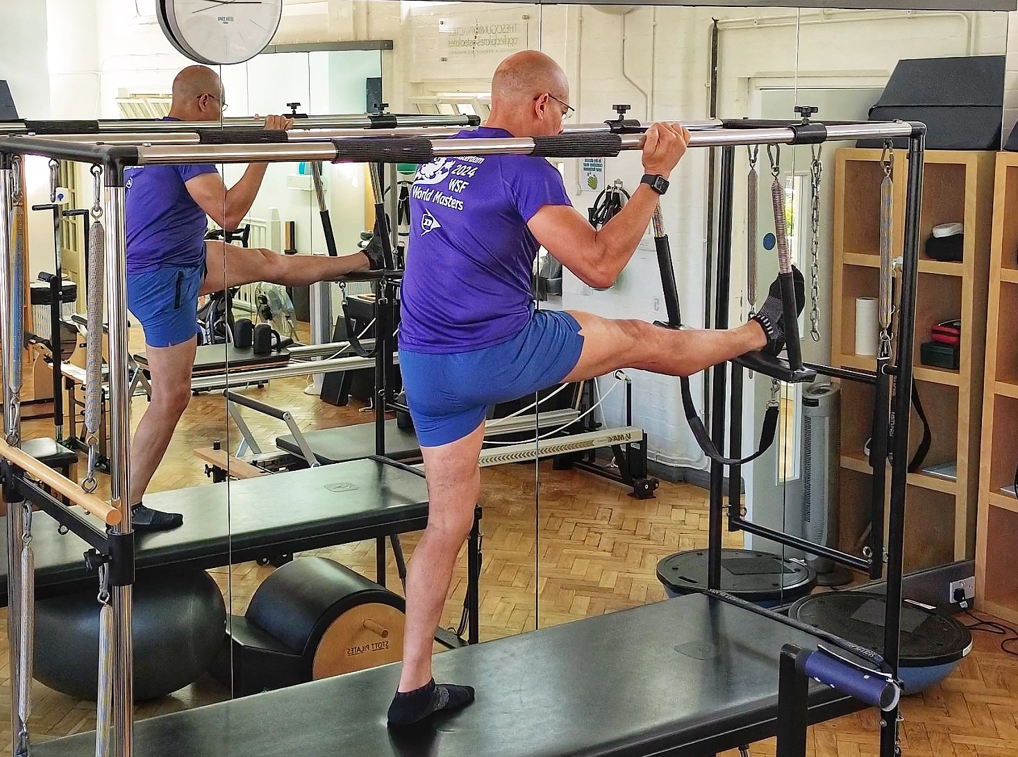 Supported hamstring and nerve mobility work on the Cadillac at Applied Pilates, London Colney, St Albans