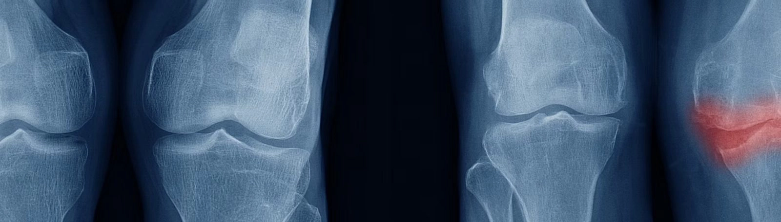 X-ray of knees showing osteoarthritic joint space narrowing before knee replacement surgery